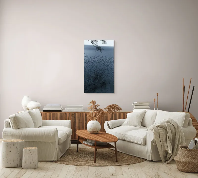 Tablou Canvas, "Frunziș plutitor pe oglinda apei", Ramuri, Apă, Reflecții, Nufări, Liniște, 50 x 90 cm – poza 7