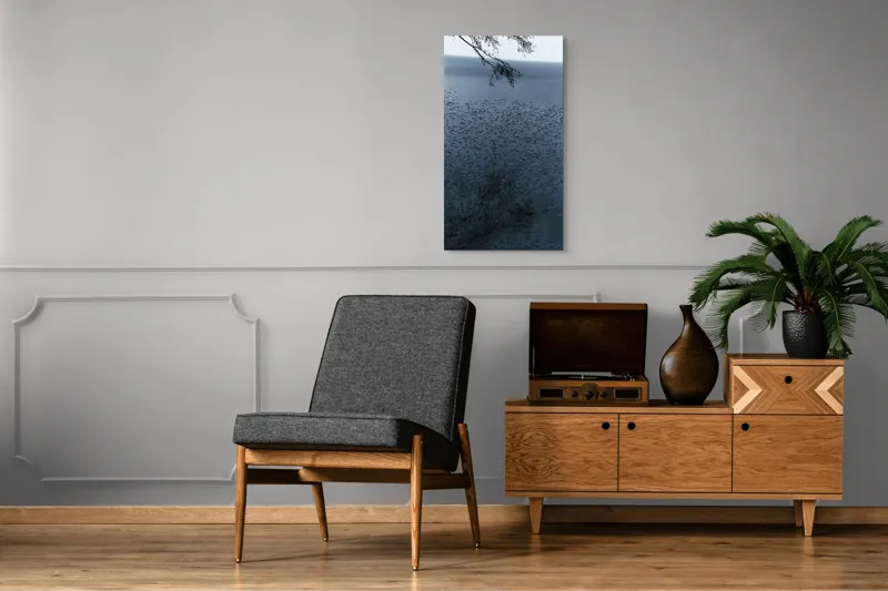 Tablou Canvas, "Frunziș plutitor pe oglinda apei", Ramuri, Apă, Reflecții, Nufări, Liniște, 50 x 90 cm – poza 8
