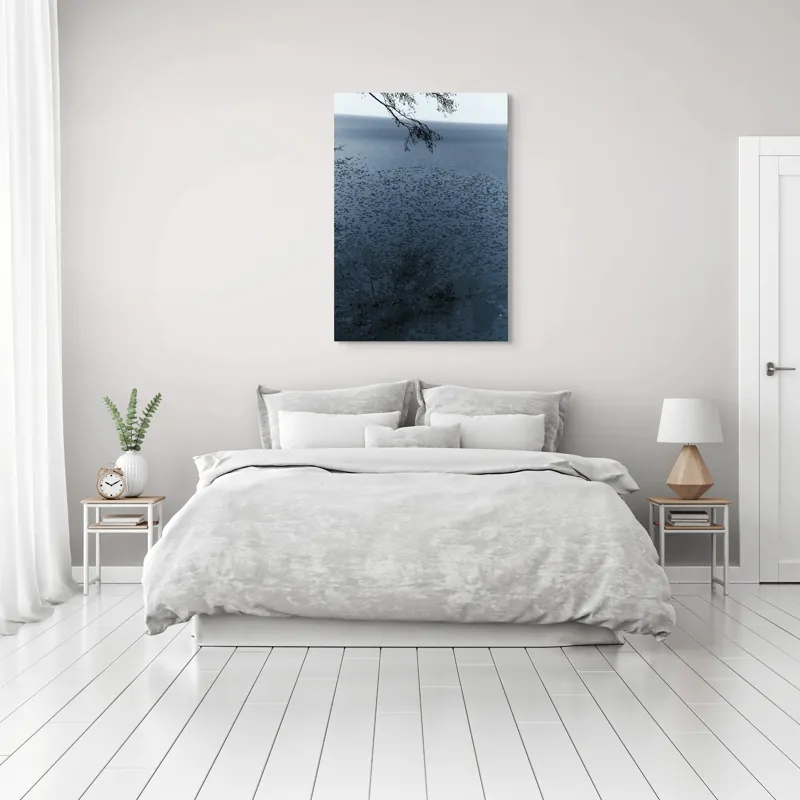 Tablou Canvas, "Frunziș plutitor pe oglinda apei", Ramuri, Apă, Reflecții, Nufări, Liniște, 70 x 100 cm – poza 3