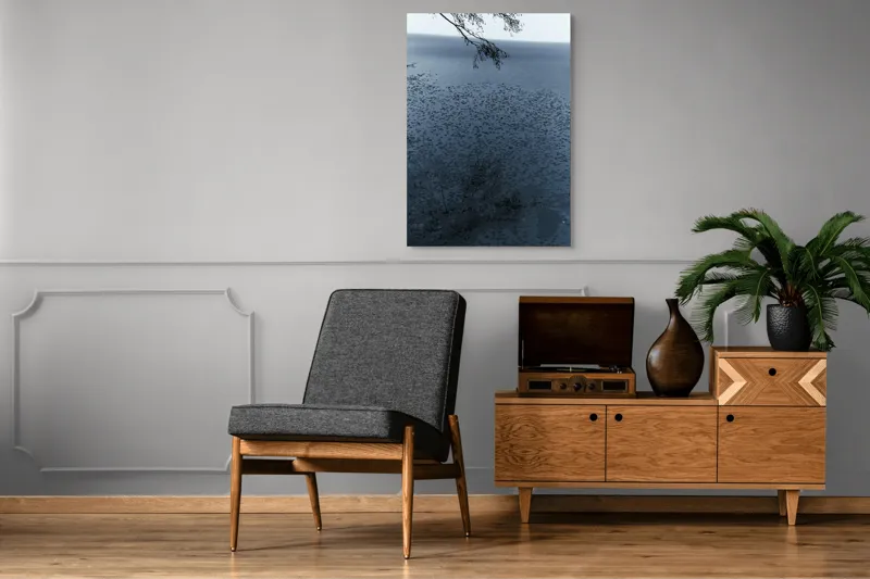 Tablou Canvas, "Frunziș plutitor pe oglinda apei", Ramuri, Apă, Reflecții, Nufări, Liniște, 70 x 100 cm – poza 6