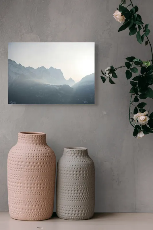 Tablou Canvas, "Lumina dimineții peste munți înzăpeziți", Munți, Ceață, Răsărit, Siluete, Frig, Lumină, Vârfuri, Cer, Peisaj, Natură, 54 x 39 cm – poza 8