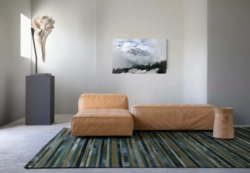 Tablou Canvas, "Vârful înghețat printre nori albi", Nori, Munți, Zăpadă, Pini, Cărare, Peisaj, Cer, Albastru, Frig, Natură, 90 x 50 cm – poza 8