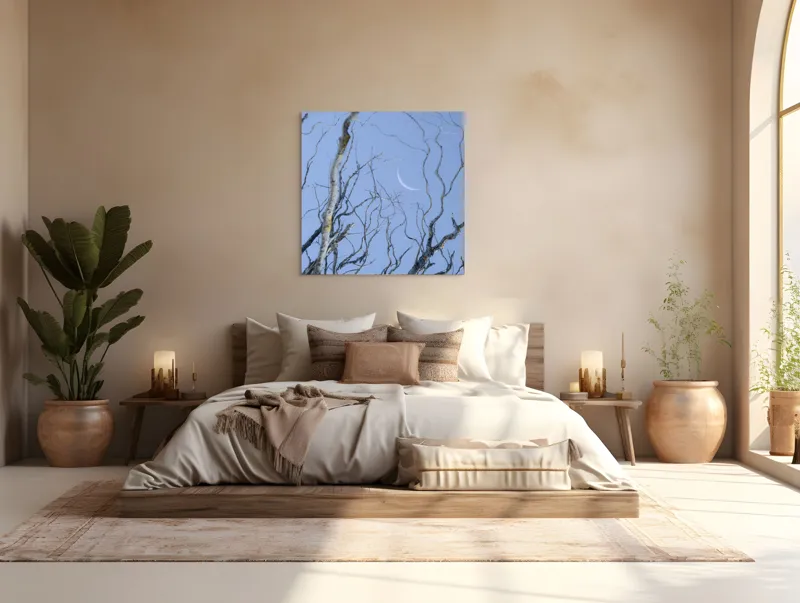 Tablou Canvas, "Crengile și luna din cer senin", Serenitate, Melancolie, Luciditate, Frumusețe, Eleganță, Visare, Armonie, Delicatețe, Contemplație, Liniște, 100 x 100 cm – poza 4