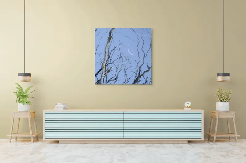 Tablou Canvas, "Crengile și luna din cer senin", Serenitate, Melancolie, Luciditate, Frumusețe, Eleganță, Visare, Armonie, Delicatețe, Contemplație, Liniște, 100 x 100 cm – poza 5