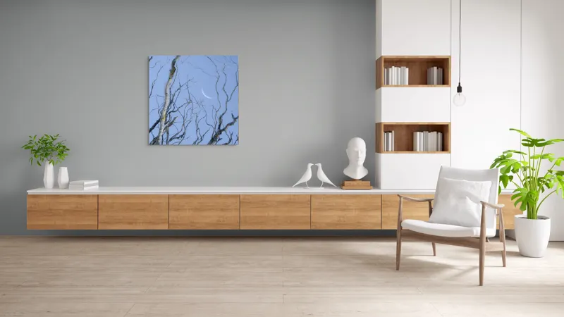 Tablou Canvas, "Crengile și luna din cer senin", Serenitate, Melancolie, Luciditate, Frumusețe, Eleganță, Visare, Armonie, Delicatețe, Contemplație, Liniște, 100 x 100 cm – poza 8