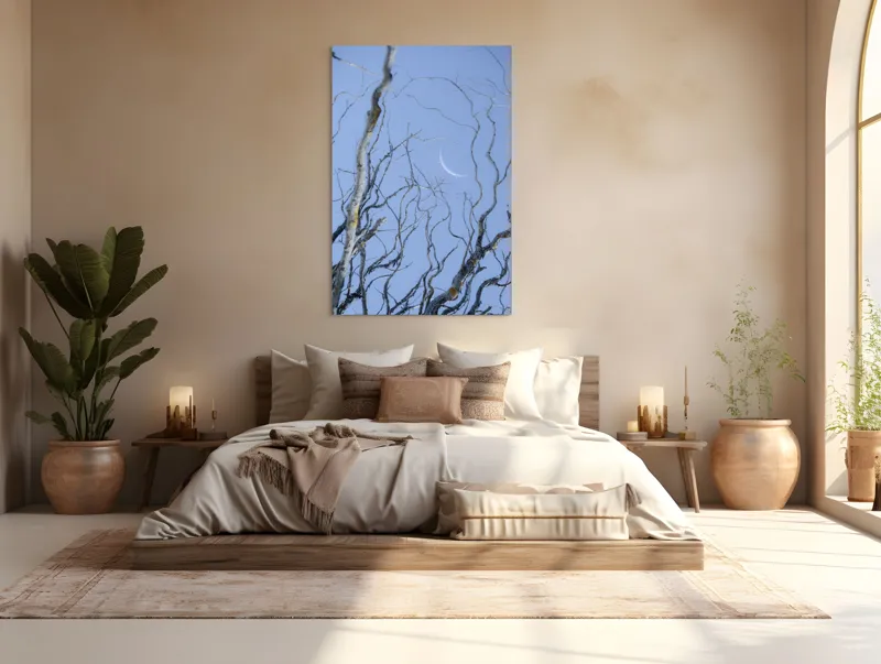 Tablou Canvas, "Crengile și luna din cer senin", Serenitate, Melancolie, Luciditate, Frumusețe, Eleganță, Visare, Armonie, Delicatețe, Contemplație, Liniște, 100 x 150 cm – poza 3