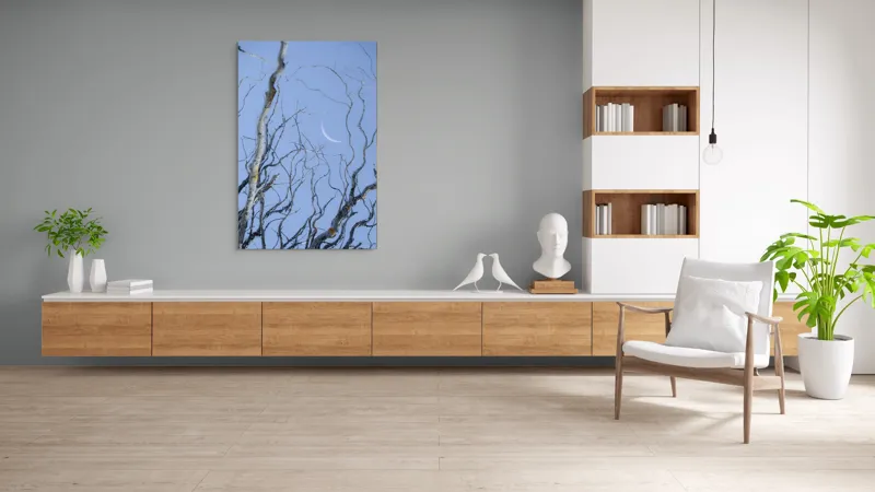 Tablou Canvas, "Crengile și luna din cer senin", Serenitate, Melancolie, Luciditate, Frumusețe, Eleganță, Visare, Armonie, Delicatețe, Contemplație, Liniște, 100 x 150 cm – poza 8