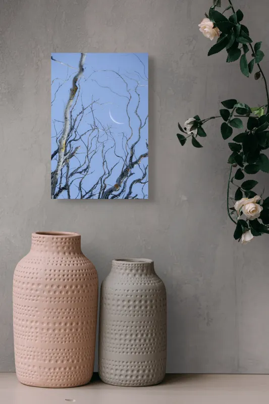 Tablou Canvas, "Crengile și luna din cer senin", Serenitate, Melancolie, Luciditate, Frumusețe, Eleganță, Visare, Armonie, Delicatețe, Contemplație, Liniște, 26 x 39 cm – poza 6