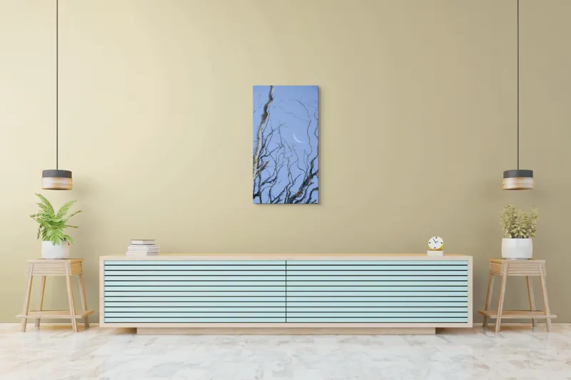Tablou Canvas, "Crengile și luna din cer senin", Serenitate, Melancolie, Luciditate, Frumusețe, Eleganță, Visare, Armonie, Delicatețe, Contemplație, Liniște, 50 x 90 cm – poza 6