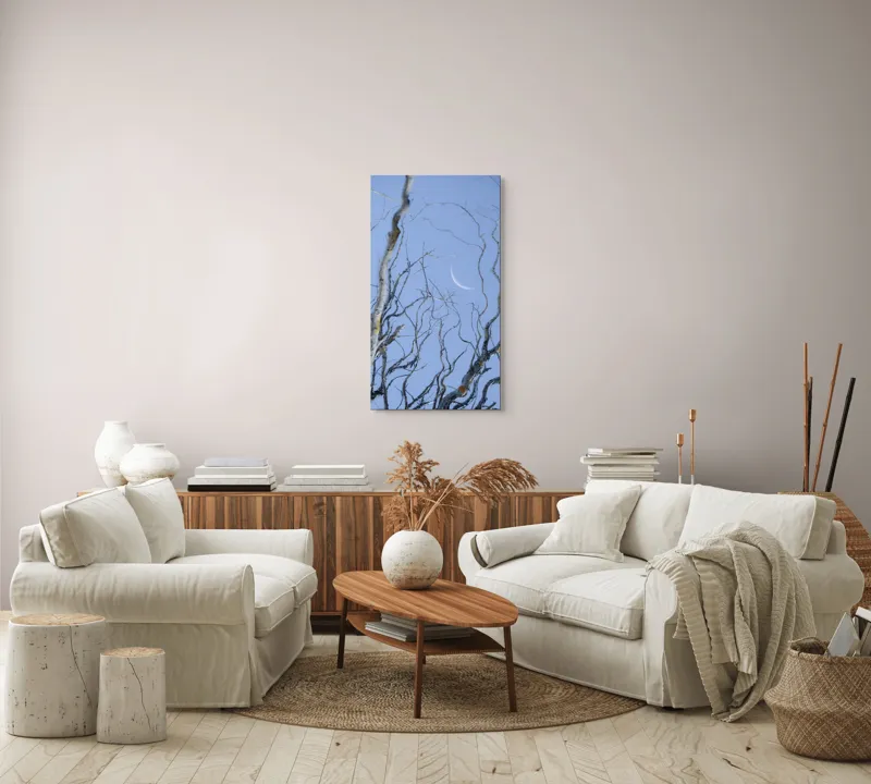 Tablou Canvas, "Crengile și luna din cer senin", Serenitate, Melancolie, Luciditate, Frumusețe, Eleganță, Visare, Armonie, Delicatețe, Contemplație, Liniște, 50 x 90 cm – poza 7