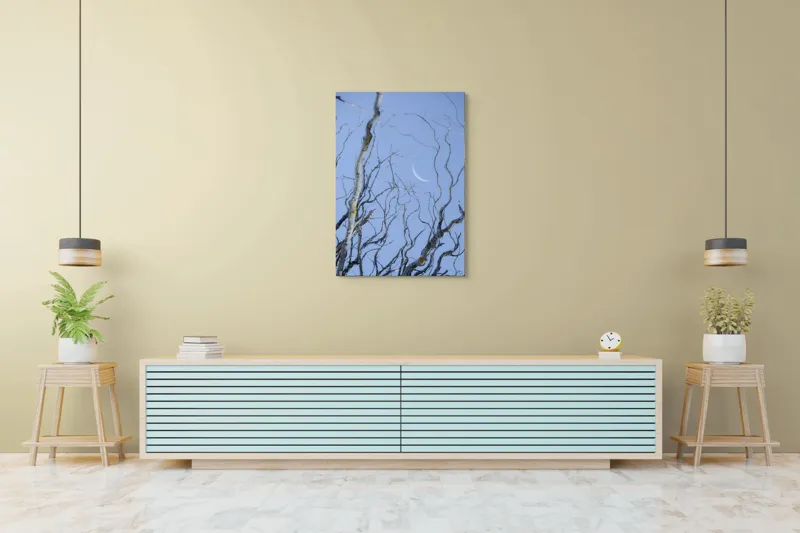 Tablou Canvas, "Crengile și luna din cer senin", Serenitate, Melancolie, Luciditate, Frumusețe, Eleganță, Visare, Armonie, Delicatețe, Contemplație, Liniște, 70 x 100 cm – poza 5