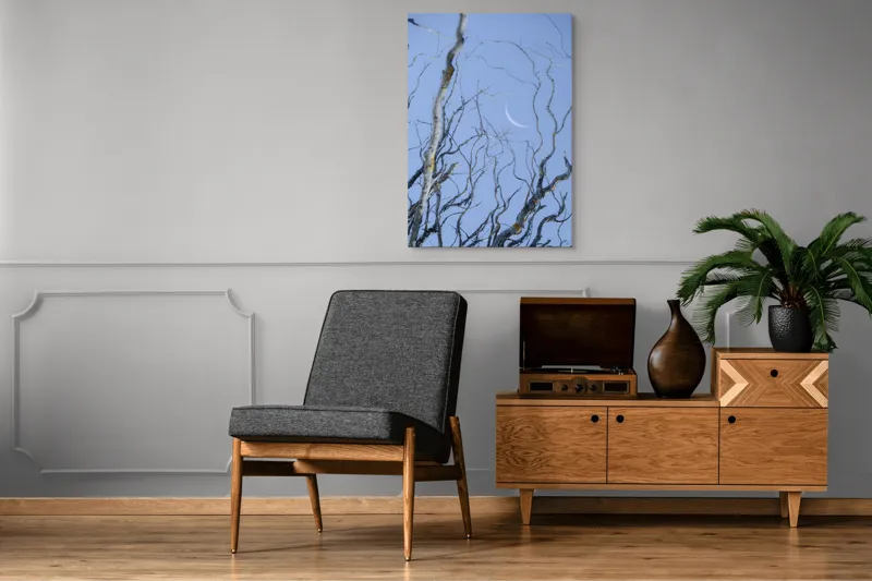 Tablou Canvas, "Crengile și luna din cer senin", Serenitate, Melancolie, Luciditate, Frumusețe, Eleganță, Visare, Armonie, Delicatețe, Contemplație, Liniște, 70 x 100 cm – poza 6