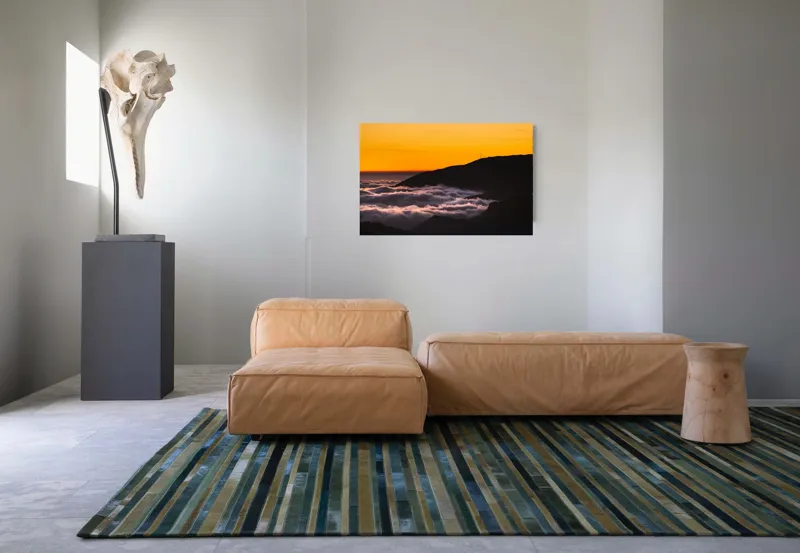 Tablou Canvas, "Marea de nori sub cerul portocaliu", Cer, Nori, Apus, Siluetă, Calm, Munți, 90 x 50 cm – poza 8