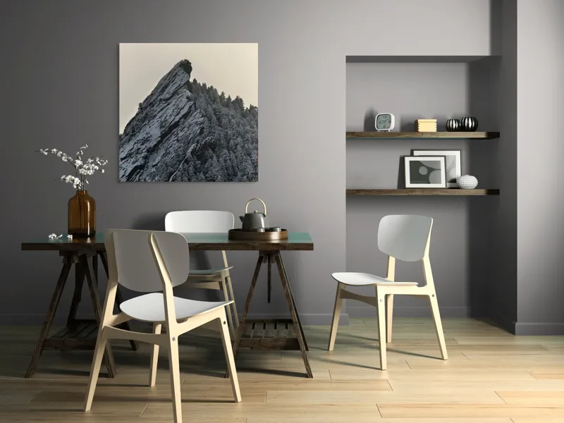 Tablou Canvas, "Piatra înghețată sub cerul noros", Rocă, Zăpadă, Pădure, Cer, Iarnă, 100 x 100 cm – poza 6