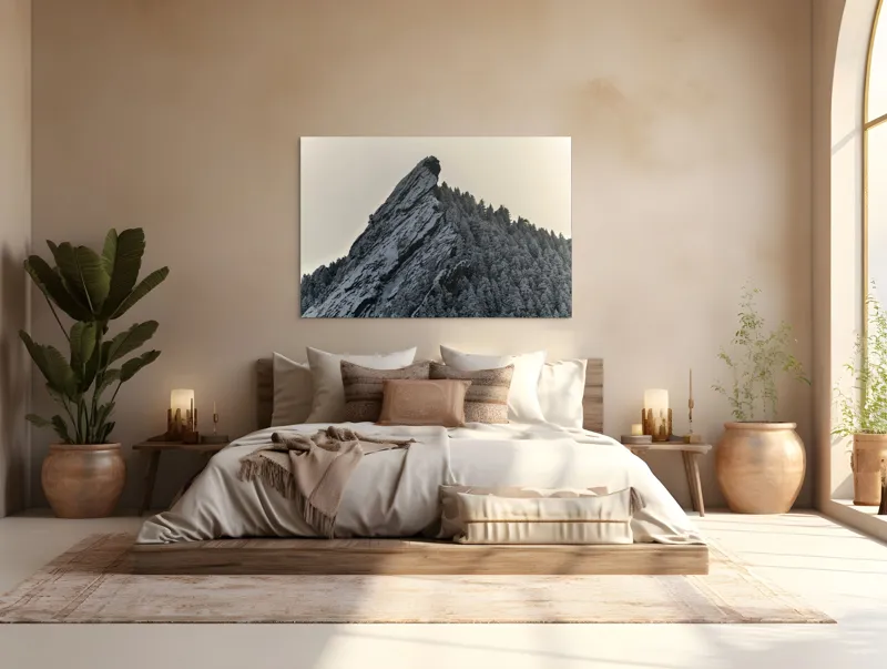 Tablou Canvas, "Piatra înghețată sub cerul noros", Rocă, Zăpadă, Pădure, Cer, Iarnă, 150 x 100 cm – poza 4