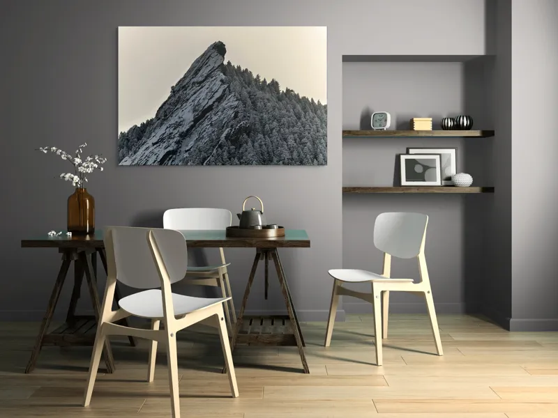 Tablou Canvas, "Piatra înghețată sub cerul noros", Rocă, Zăpadă, Pădure, Cer, Iarnă, 150 x 100 cm – poza 5
