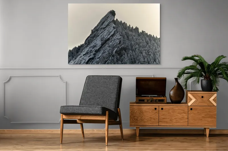 Tablou Canvas, "Piatra înghețată sub cerul noros", Rocă, Zăpadă, Pădure, Cer, Iarnă, 150 x 100 cm – poza 8