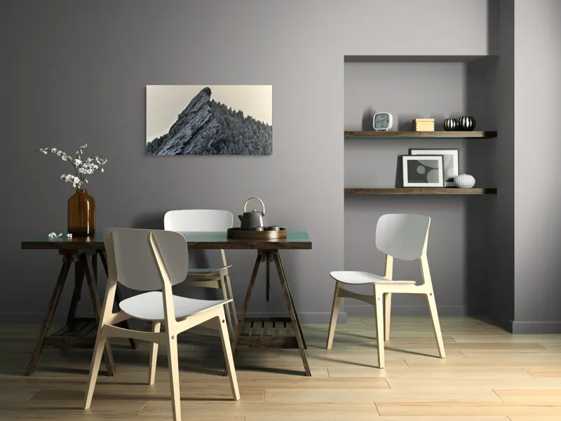 Tablou Canvas, "Piatra înghețată sub cerul noros", Rocă, Zăpadă, Pădure, Cer, Iarnă, 90 x 50 cm – poza 3