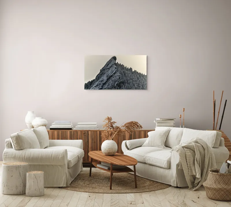 Tablou Canvas, "Piatra înghețată sub cerul noros", Rocă, Zăpadă, Pădure, Cer, Iarnă, 90 x 50 cm – poza 4