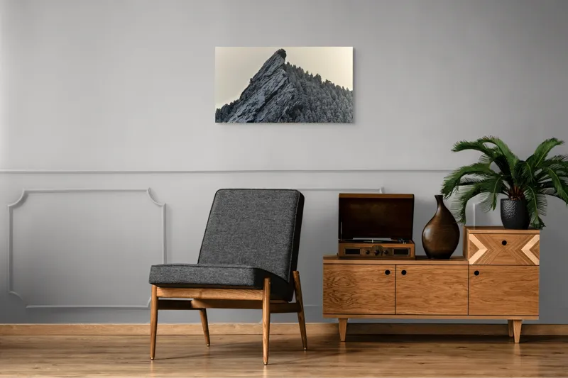 Tablou Canvas, "Piatra înghețată sub cerul noros", Rocă, Zăpadă, Pădure, Cer, Iarnă, 90 x 50 cm – poza 6