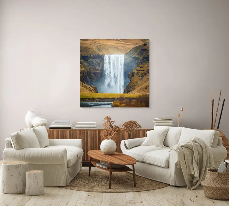 Tablou Canvas, "Cascada în mijlocul naturii sălbatice", Cascadă, Spectaculoasă, Natura, Sălbatic, Peisaj, Apă, Munți, Valuri, Râu, Înălțime, Verdeață, 100 x 100 cm – poza 3