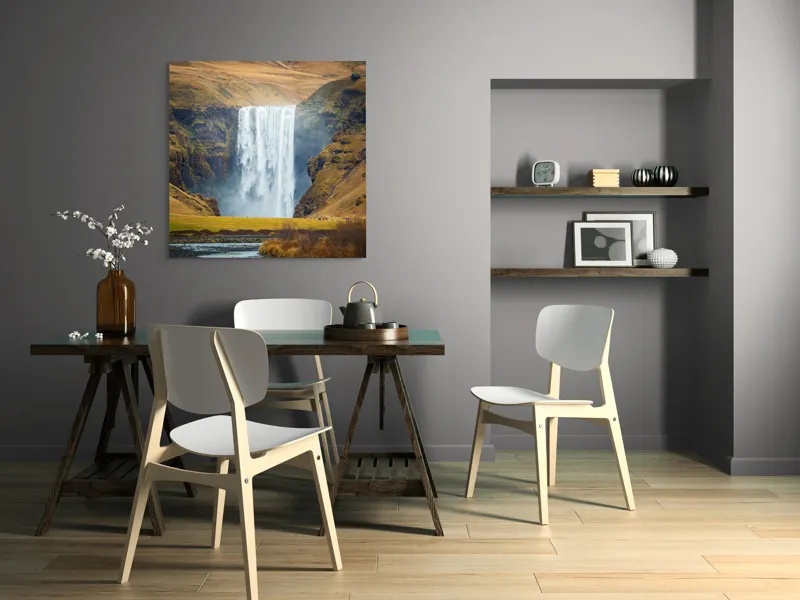 Tablou Canvas, "Cascada în mijlocul naturii sălbatice", Cascadă, Spectaculoasă, Natura, Sălbatic, Peisaj, Apă, Munți, Valuri, Râu, Înălțime, Verdeață, 100 x 100 cm – poza 6