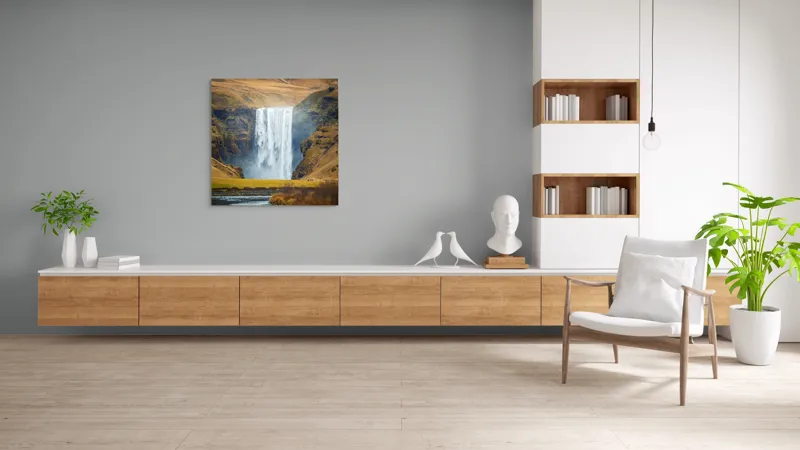 Tablou Canvas, "Cascada în mijlocul naturii sălbatice", Cascadă, Spectaculoasă, Natura, Sălbatic, Peisaj, Apă, Munți, Valuri, Râu, Înălțime, Verdeață, 100 x 100 cm – poza 8