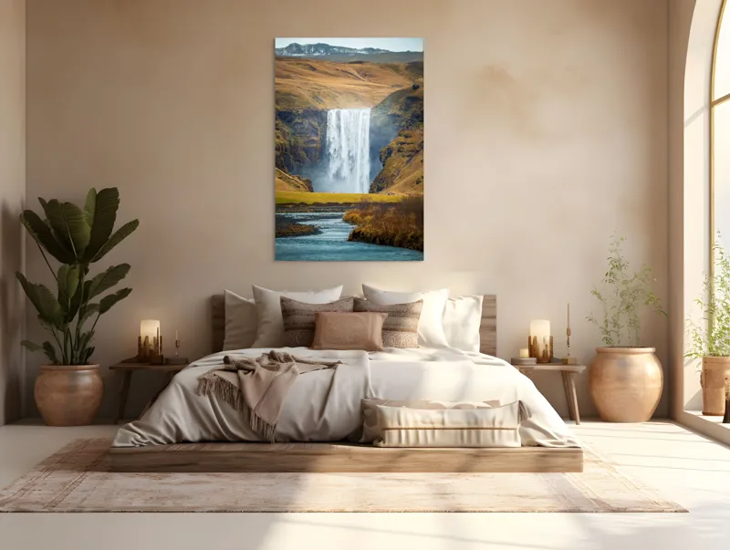 Tablou Canvas, "Cascada în mijlocul naturii sălbatice", Cascadă, Spectaculoasă, Natura, Sălbatic, Peisaj, Apă, Munți, Valuri, Râu, Înălțime, Verdeață, 100 x 150 cm – poza 3