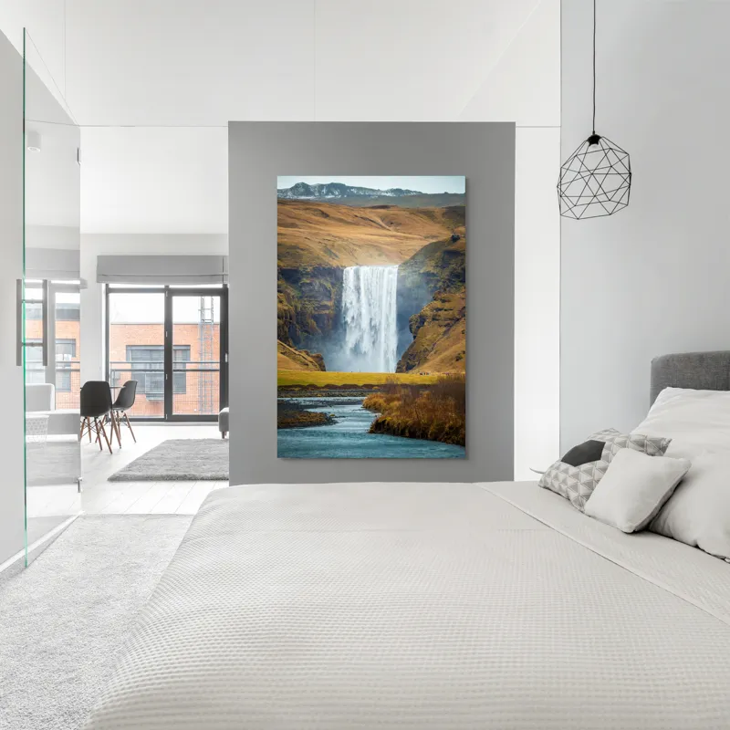 Tablou Canvas, "Cascada în mijlocul naturii sălbatice", Cascadă, Spectaculoasă, Natura, Sălbatic, Peisaj, Apă, Munți, Valuri, Râu, Înălțime, Verdeață, 100 x 150 cm – poza 5