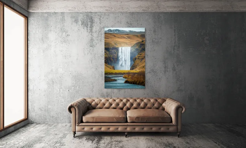 Tablou Canvas, "Cascada în mijlocul naturii sălbatice", Cascadă, Spectaculoasă, Natura, Sălbatic, Peisaj, Apă, Munți, Valuri, Râu, Înălțime, Verdeață, 100 x 150 cm – poza 6
