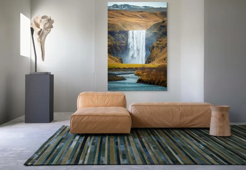 Tablou Canvas, "Cascada în mijlocul naturii sălbatice", Cascadă, Spectaculoasă, Natura, Sălbatic, Peisaj, Apă, Munți, Valuri, Râu, Înălțime, Verdeață, 100 x 150 cm – poza 7