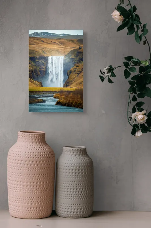 Tablou Canvas, "Cascada în mijlocul naturii sălbatice", Cascadă, Spectaculoasă, Natura, Sălbatic, Peisaj, Apă, Munți, Valuri, Râu, Înălțime, Verdeață, 26 x 39 cm – poza 6