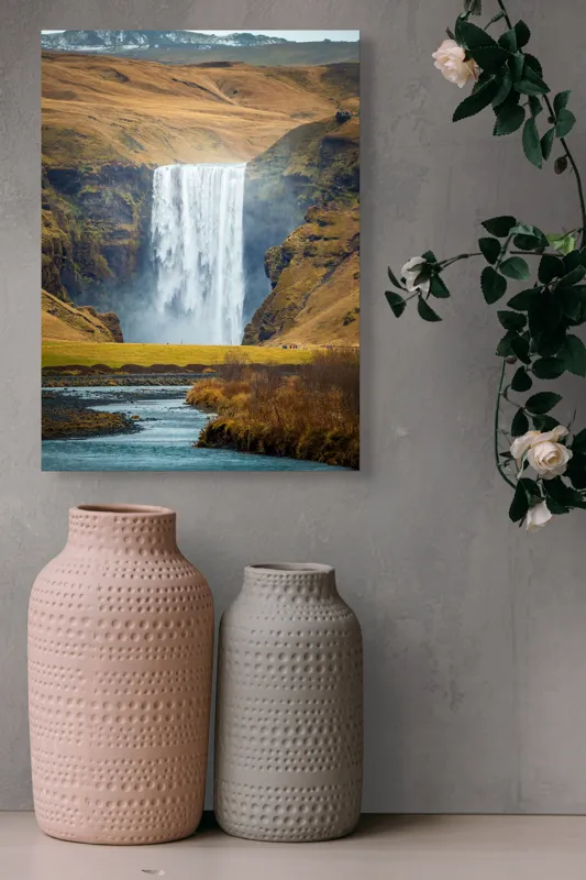 Tablou Canvas, "Cascada în mijlocul naturii sălbatice", Cascadă, Spectaculoasă, Natura, Sălbatic, Peisaj, Apă, Munți, Valuri, Râu, Înălțime, Verdeață, 39 x 54 cm – poza 6