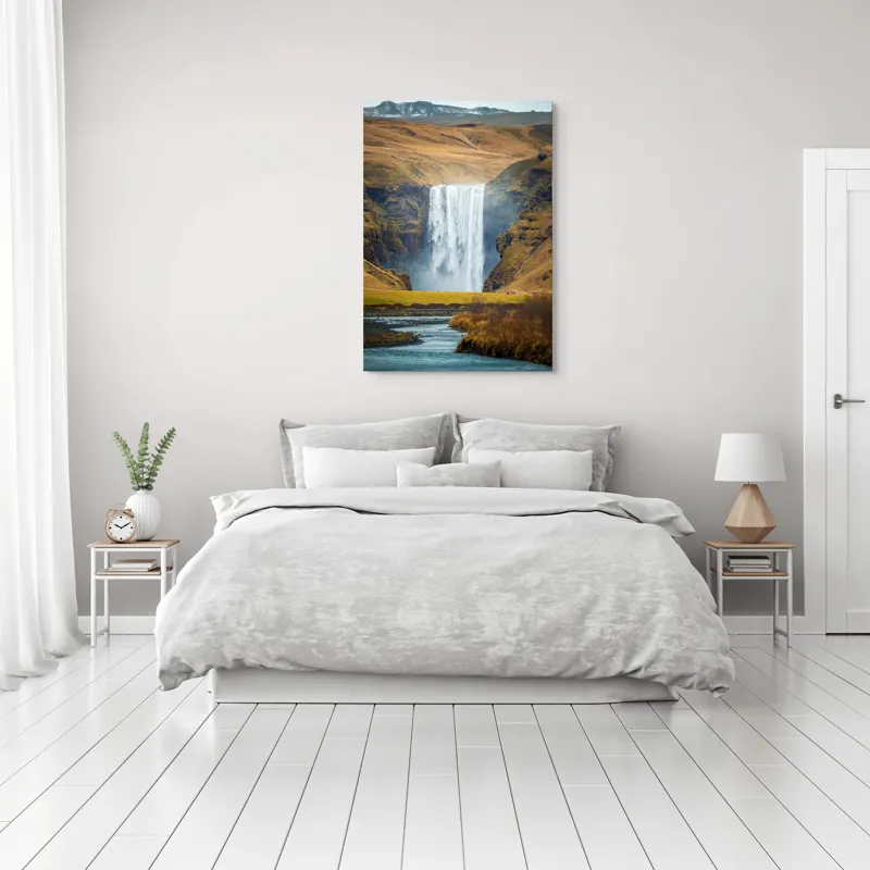 Tablou Canvas, "Cascada în mijlocul naturii sălbatice", Cascadă, Spectaculoasă, Natura, Sălbatic, Peisaj, Apă, Munți, Valuri, Râu, Înălțime, Verdeață, 70 x 100 cm – poza 3
