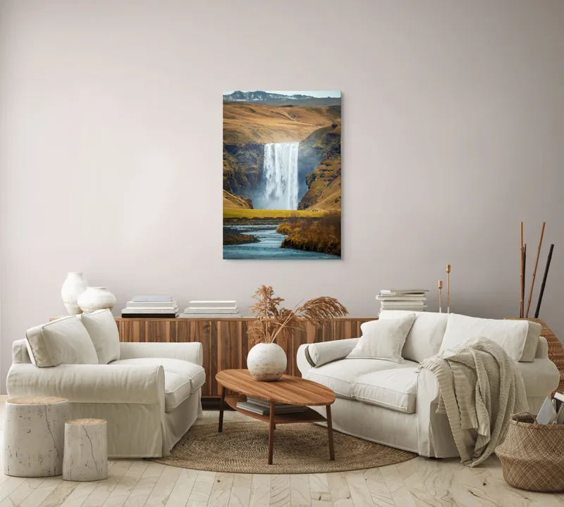 Tablou Canvas, "Cascada în mijlocul naturii sălbatice", Cascadă, Spectaculoasă, Natura, Sălbatic, Peisaj, Apă, Munți, Valuri, Râu, Înălțime, Verdeață, 70 x 100 cm – poza 4
