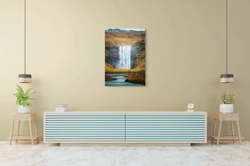 Tablou Canvas, "Cascada în mijlocul naturii sălbatice", Cascadă, Spectaculoasă, Natura, Sălbatic, Peisaj, Apă, Munți, Valuri, Râu, Înălțime, Verdeață, 70 x 100 cm – poza 5