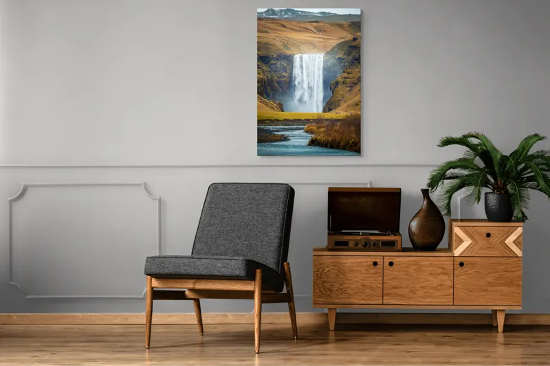 Tablou Canvas, "Cascada în mijlocul naturii sălbatice", Cascadă, Spectaculoasă, Natura, Sălbatic, Peisaj, Apă, Munți, Valuri, Râu, Înălțime, Verdeață, 70 x 100 cm – poza 6