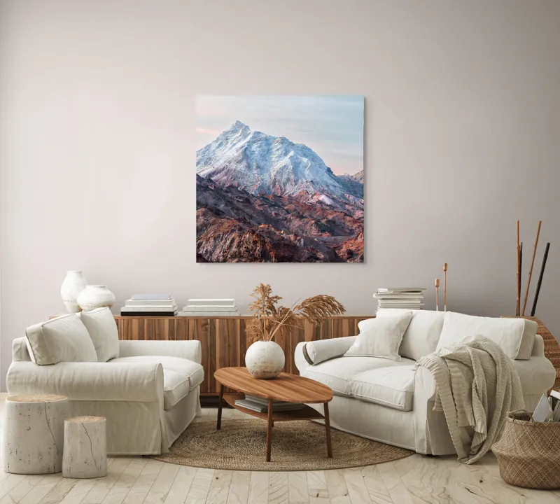 Tablou Canvas, "Zăpezile eterne ale muntelui colorat", Alb, Stâncos, Magnific, Înghețat, Impunător, Liniștitor, Pitoresc, Atrăgător, Sclipitor, Tăcut, 100 x 100 cm – poza 3