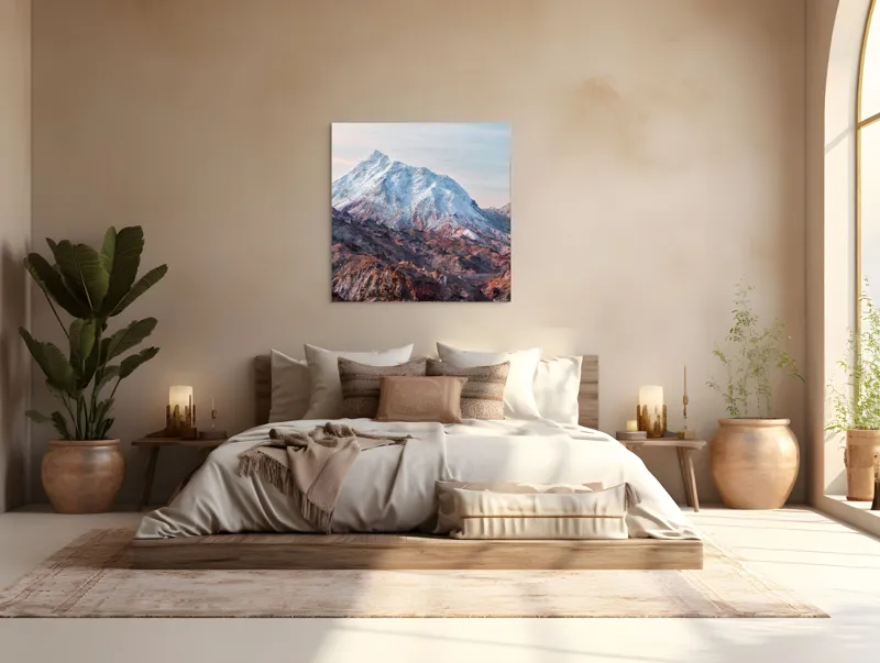 Tablou Canvas, "Zăpezile eterne ale muntelui colorat", Alb, Stâncos, Magnific, Înghețat, Impunător, Liniștitor, Pitoresc, Atrăgător, Sclipitor, Tăcut, 100 x 100 cm – poza 4