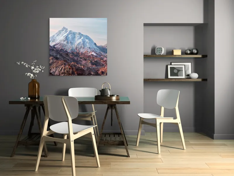 Tablou Canvas, "Zăpezile eterne ale muntelui colorat", Alb, Stâncos, Magnific, Înghețat, Impunător, Liniștitor, Pitoresc, Atrăgător, Sclipitor, Tăcut, 100 x 100 cm – poza 6