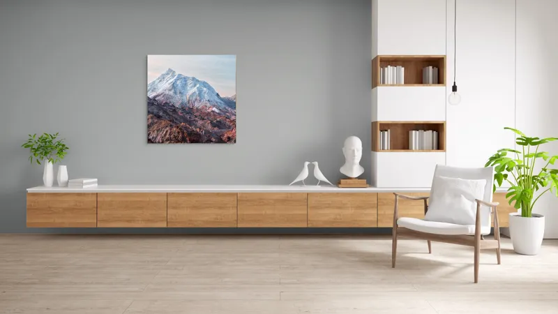 Tablou Canvas, "Zăpezile eterne ale muntelui colorat", Alb, Stâncos, Magnific, Înghețat, Impunător, Liniștitor, Pitoresc, Atrăgător, Sclipitor, Tăcut, 100 x 100 cm – poza 8