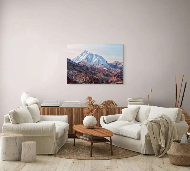 Tablou Canvas, "Zăpezile eterne ale muntelui colorat", Alb, Stâncos, Magnific, Înghețat, Impunător, Liniștitor, Pitoresc, Atrăgător, Sclipitor, Tăcut, 100 x 70 cm – poza 3