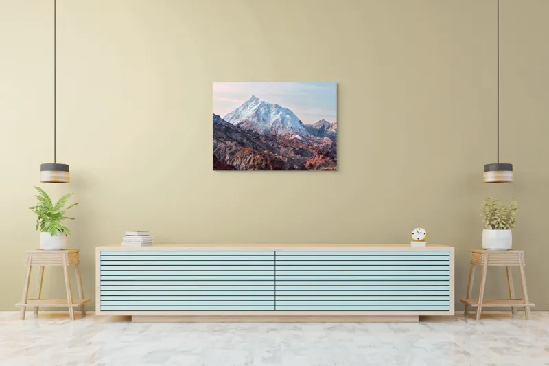 Tablou Canvas, "Zăpezile eterne ale muntelui colorat", Alb, Stâncos, Magnific, Înghețat, Impunător, Liniștitor, Pitoresc, Atrăgător, Sclipitor, Tăcut, 100 x 70 cm – poza 4