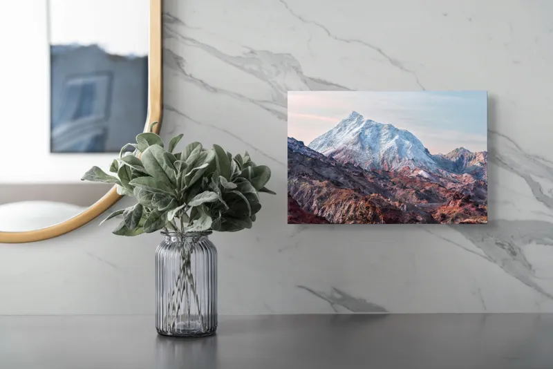 Tablou Canvas, "Zăpezile eterne ale muntelui colorat", Alb, Stâncos, Magnific, Înghețat, Impunător, Liniștitor, Pitoresc, Atrăgător, Sclipitor, Tăcut, 39 x 26 cm – poza 5