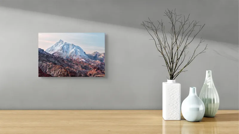 Tablou Canvas, "Zăpezile eterne ale muntelui colorat", Alb, Stâncos, Magnific, Înghețat, Impunător, Liniștitor, Pitoresc, Atrăgător, Sclipitor, Tăcut, 39 x 26 cm – poza 8