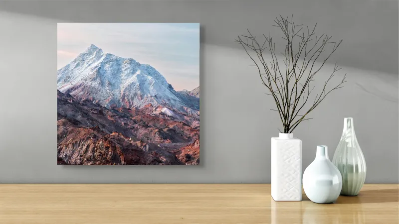 Tablou Canvas, "Zăpezile eterne ale muntelui colorat", Alb, Stâncos, Magnific, Înghețat, Impunător, Liniștitor, Pitoresc, Atrăgător, Sclipitor, Tăcut, 50 x 50 cm – poza 3