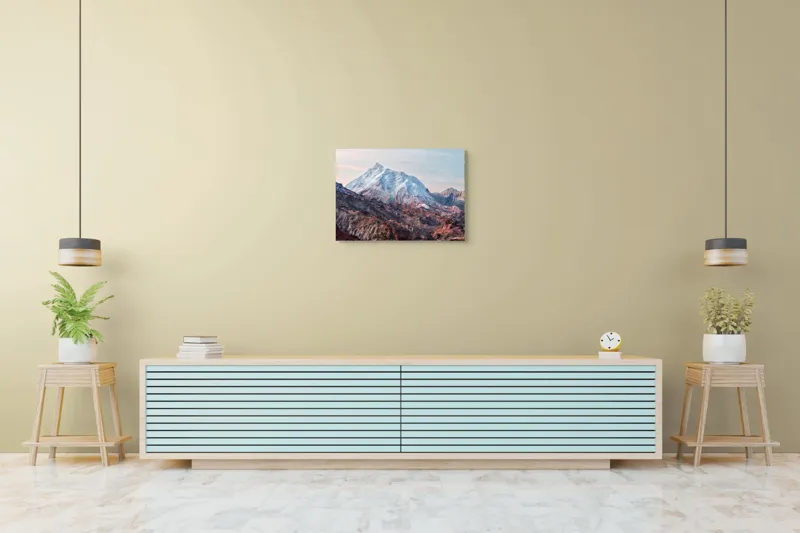 Tablou Canvas, "Zăpezile eterne ale muntelui colorat", Alb, Stâncos, Magnific, Înghețat, Impunător, Liniștitor, Pitoresc, Atrăgător, Sclipitor, Tăcut, 70 x 50 cm – poza 7