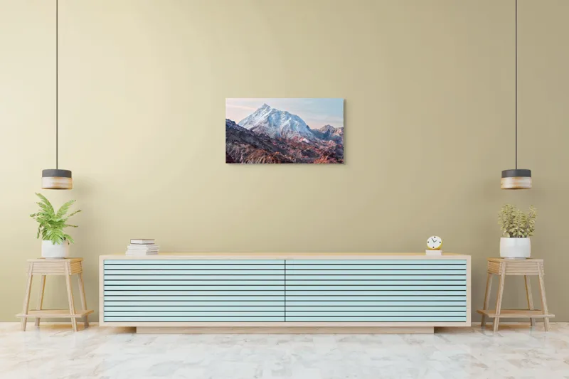Tablou Canvas, "Zăpezile eterne ale muntelui colorat", Alb, Stâncos, Magnific, Înghețat, Impunător, Liniștitor, Pitoresc, Atrăgător, Sclipitor, Tăcut, 90 x 50 cm – poza 5