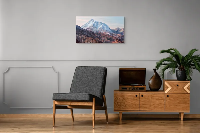 Tablou Canvas, "Zăpezile eterne ale muntelui colorat", Alb, Stâncos, Magnific, Înghețat, Impunător, Liniștitor, Pitoresc, Atrăgător, Sclipitor, Tăcut, 90 x 50 cm – poza 6
