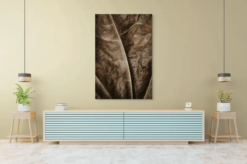 Tablou Canvas, "Textura enigmatică a frunzei uscate", Veins, Texture, Brown, Leaf, Pattern, Nature, Organic, Detail, Surface, Natural, 100 x 150 cm – poza 4